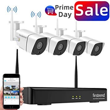 Security Camera System Wireless, Firstrend 8CH NVR Wireless Security Camera System with 4pcs 1080P Wireless Security Cameras Outdoors with 65ft Night Vision, No Hard Drive, Auto-Pair, Plug and Play