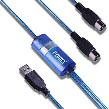 FORE USB IN-OUT MIDI Interface Converter/Adapter with 5-PIN DIN MIDI Cable for PC/Laptop/Mac Color Blue