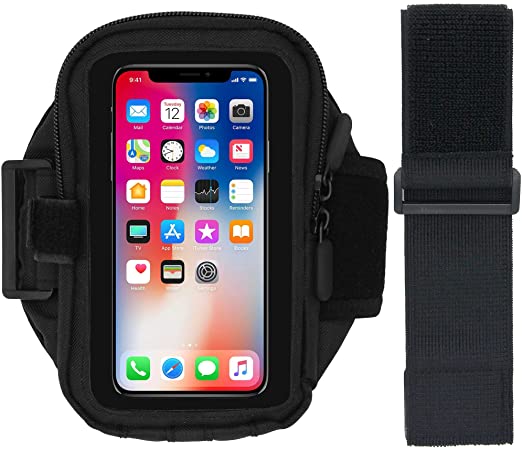 i2 Gear Armband for Running, Exercise - Workout Phone Holder with Adjustable Band & Zipper Pocket - Compatible with iPhone X, 6, 6S, Galaxy S10, S9, S8, S7, S6, Fits Otterbox Cases (25 inches)