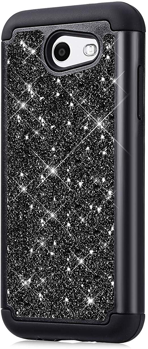 Galaxy J7 2017 Case/J7 Prime Case/J7 Sky Pro Case/J7 Perx Case/Galaxy Halo Case,Glitter Sparkle Bling Full-Body Protection Heavy Duty Shockproof Hard Shell Silicone Rubber TPU Cover Case,Black