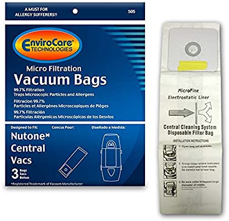 EnviroCare Replacement Micro Filtration Cleaner Dust Bags for Nutone Central Vacuums 3 Pack, White