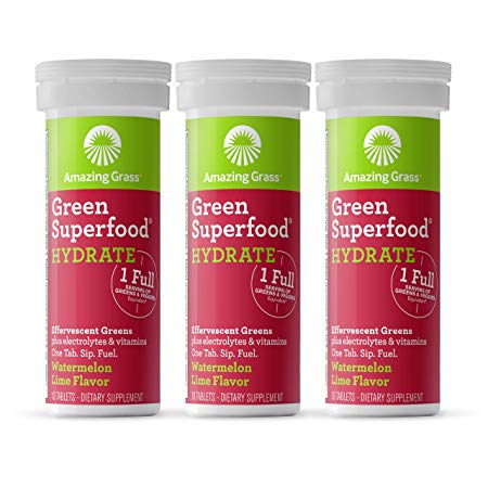 Amazing Grass Green Superfood Hydration: Effervescent Electrolyte Drink Tablets, Hydrating Electrolytes plus One serving of Greens and Veggies, Watermelon Lime Flavor, 30 Servings