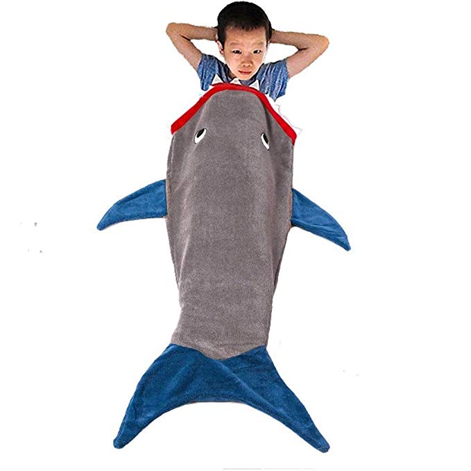 Shark Blanket Tail For Kids by PePeng, Super Soft and Comfy All Seasons Sleeping Bag Sofa Living Room Quilt, Great Birthday Christmas and Holiday Gifts for Kids (55.9" x 19.68", Gray)