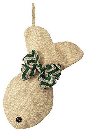 Beyond Your Thoughts New Fish Burlap Christmas Stockings for Cats Holidays Family Decoration Jute Natural Linen-16 inches x 8 inches 2# Green Bowknot
