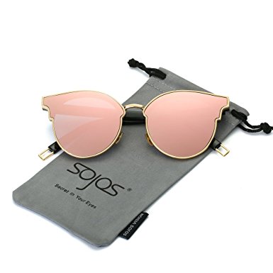 SojoS Fashion Oversized Cateye Sunglasses for Women Flat Mirrored Lens SJ1055