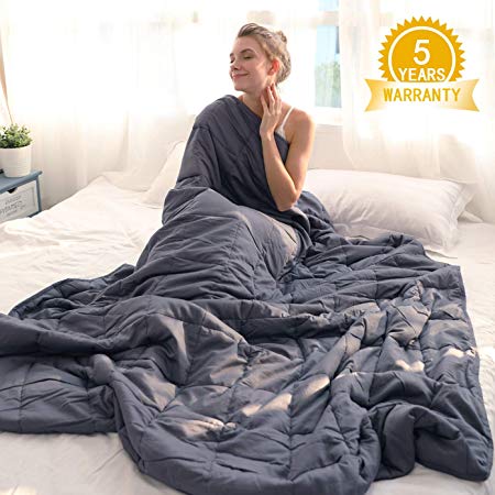 Isilila Glass Weighted Blanket 60" x 80" 15 lbs/ 20 lbs - Queen Size Cotton Provide Comfortable Sleep Quality for Kids & Adults (Gray, 60"x80", 15 lbs)