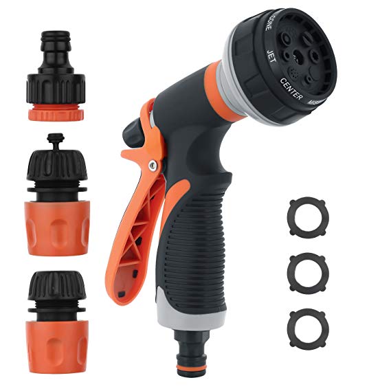 TINANA Garden Hose Nozzle Spray Nozzle Heavy Duty High Pressure Water Nozzle 8 Way Spray Pattern for All Your Watering and Pets Shower & Car Wash Use