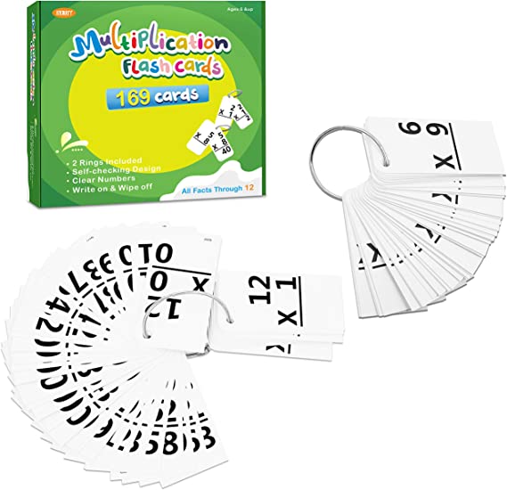 Hebayy 169 PCS Dry Erase Multiplication Flash Cards 0-12 All Facts,Include with 2 Bonus Rings,Waterproof