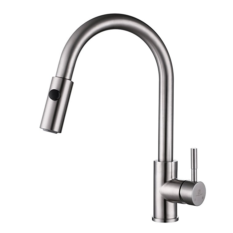 HOMELODY Stainless Steel Pull Down Kitchen Faucet With Sprayer Brushed Nickel Gooseneck Faucets For Kitchen Sinks Faucet Lead Free Pull Out Faucet Kitchen Taps