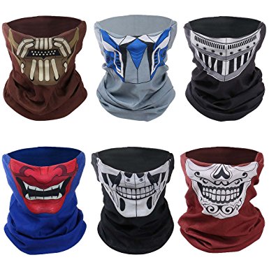 Bundle Monster 6pc Solid Color With Print Half Face Graphic Seamless Tube Mask
