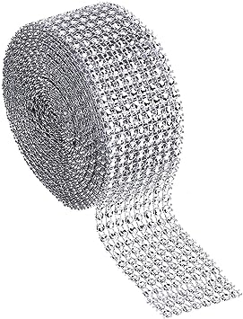 8 Row 10 Yard Acrylic Rhinestone Dismond Ribbon Roll, Sparkling Diamond Mesh Wrap Roll for Wedding Cakes, Birthday Decorations, Shower, Party Supplies, Arts and Crafts (Silver)