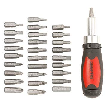 Geepas Stubby Ratcheting Screwdriver Kit with 29 Pcs Set - Excellent Tool for Small and Significant Tasks - High Torque Ratchet Handle