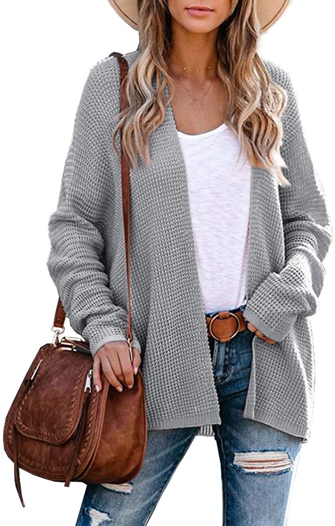 Modershe Womens Waffle Boho Tops Knit Duster Cardigan Sweater Long Sleeve Lightweight Loose Open Front Coat