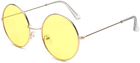 ALWAYSUV Round Small Flat Sunglasses Circle Vintage John Lennon Hippie Glasses
