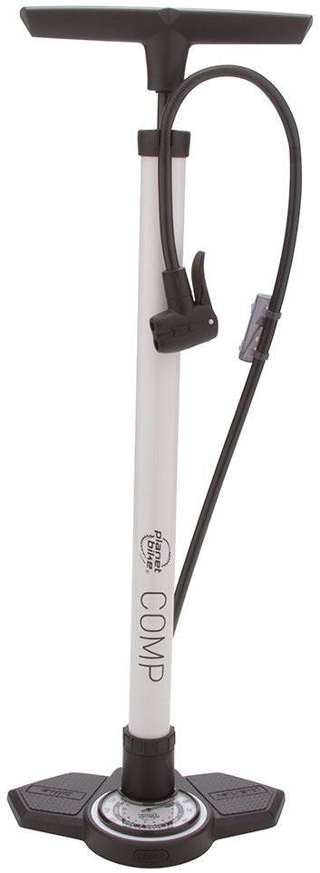 Planet Bike Comp Bike Floor Pump with Gauge and Presta Schrader Valve Head, Pumps Up to 160 psi, Inflates Bicycle Tires, Sports Equipment, and Inflatables