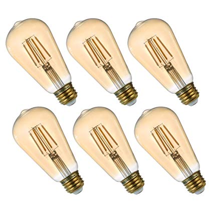 LED Vintage Edison Filament Light Bulb 6 Pack ST19 4.5W Equivalent to 35W, Dimmable Amber Glass Warm White 2200K