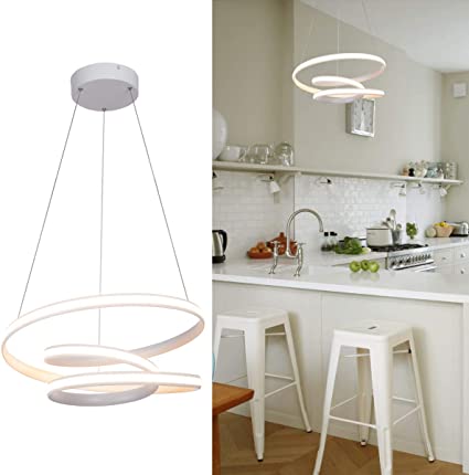 Modern Chandelier with Irregular Ring Pendant Lights 55W LED Adjustable Chandeliers Ceiling Light Fixture for Dining Room Bedroom Living Room White by HELYCH