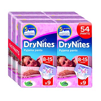 Huggies DryNites Pyjama Pants for Girls, Age 8-15, 2 Pack (3x 9 diapers)