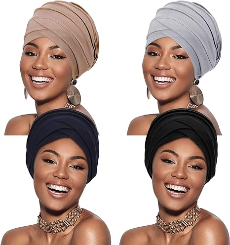 SATINIOR 4 Pieces Turbans for Women Soft Sleep Cap Cancer Turban Fashion Head Wraps Hijab Caps for Women Beanie Hat