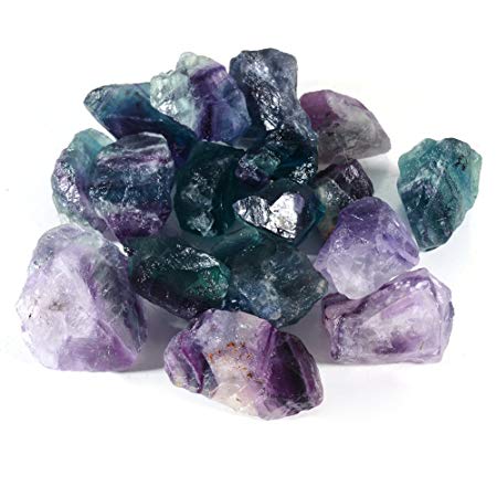 Bingcute 1pound 1-1.5" inch Rough Rainbow Fluorite Gemstone - Raw Natural Crystals for Cabbing, Cutting, Lapidary, Tumbling, Polishing, Wire Wrapping, Wicca and Reiki Crystal Healing