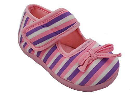 Toddler Girls Fleece Mary Jane Slippers with Bow and Velcro Strap