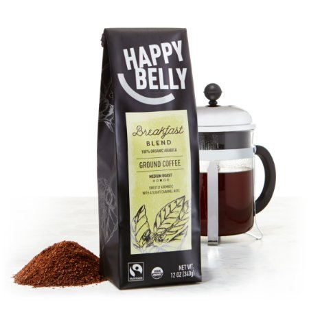 Happy Belly Breakfast Blend Organic Fairtrade Coffee, Medium Roast, Ground, 12 ounce