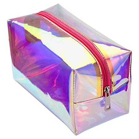 Cambond Holographic Makeup Bag, Clear Cosmetic Bag Organizer Large Capacity Iridescent Makeup Pouch Clear Toiletry Pouch Hologram Clutch Cosmetic Pouch for Women