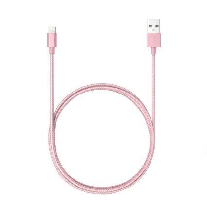 Lightning Cable, 3.3ft [Apple MFi Certified] Nylon Braided 8 Pin USB Cord Charging Cable Data Sync with Aluminum Connector for iPhone 6 / 6 Plus, iPad Pro Air 2 and More (Rose Gold)