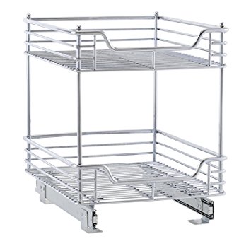 Household Essentials C21417-1 Glidez 2-Tier Sliding Organizer - Pull Out Cabinet Shelf - 14.5 Inches Wide 2-Pack