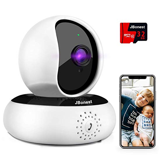 WiFi Camera 1080P Security System Pan Tilt Camera with Night Vision, Two-way Audio, Motion Detection, 32GB SD Card for Home, Baby, Pet, Indoor