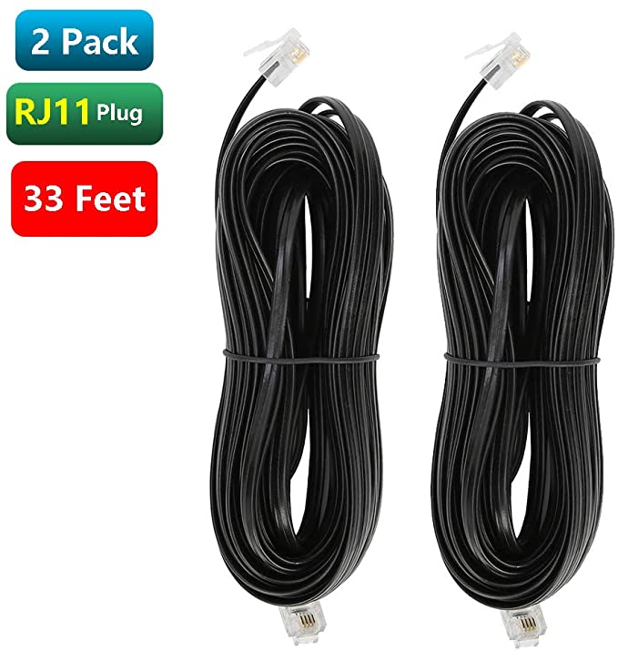 Telephone Landline Cord Phone Cord(10M 32Ft) Telephone Line Extension Cord Cable Wire Male to Male RJ11 6P4C Plug Landline Telephone Fax Machine (2 Pack,Black)