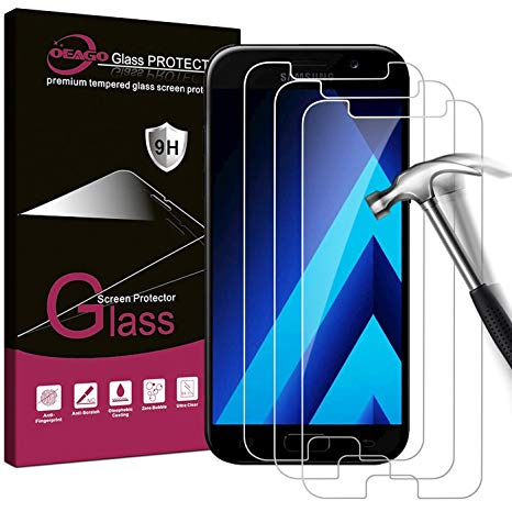 [3-Pack] Samsung Galaxy A5 2017 Screen Protector, OEAGO Premium Tempered Glass Screen Protector Film for Samsung Galaxy A5 2017, Anti-Scratch, Bubble Free, Lifetime Replacement Warranty