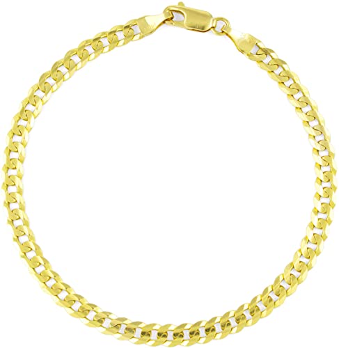 Nuragold 14k Yellow Gold 5mm Solid Cuban Curb Link Chain Bracelet or Anklet, Mens Womens Lobster Lock 8" 8.5" 9"