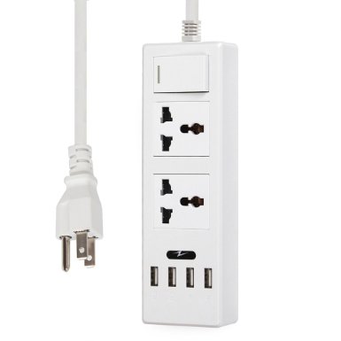 USB Charger, Smart Power Strip Desktop Charging Station 2 Outlets with 4 High Speed USB Charger Ports for Iphone 6S/plus 4/5 Ipad Samsung Galaxy HTC Nokia Xbox ZTE Huawei LG Google BLU 5 6 7 8 White