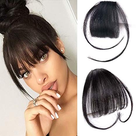 Reysaina Fringe Hair Extensions Real Human Hair Hand Tied Bangs with Temples Hair Accessories For Women ( #1B Natural Black )