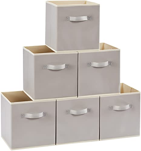 Lifewit Collapsible Storage Cubes 11 Inch Foldable Fabric Bins Organizing Baskets for Shelves Set of 6 Light Grey