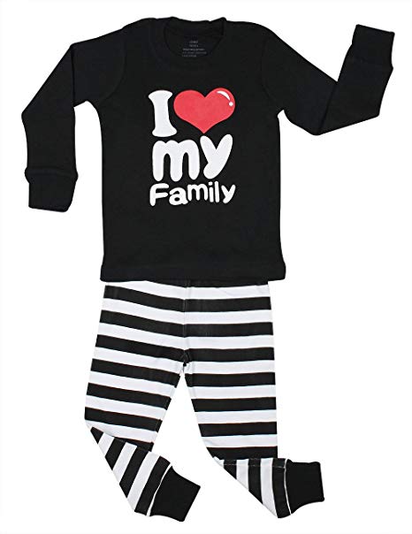Elowel "I Love Family" 2 Piece Pajamas Set 100% Cotton - Infant, Toddler & Kids