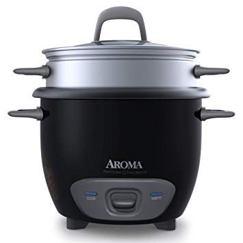 Aroma ARC-743-1NGB 3-Cup, Uncooked 6-Cup, Cooked Rice Cooker and Food Steamer, Black