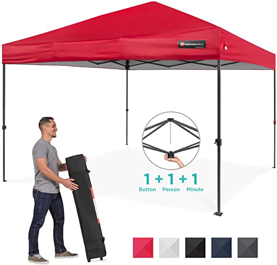 Best Choice Products 10x10ft Easy Setup Pop Up Canopy Instant Portable Tent w/ 1-Button Push, Wheeled Carry Case - Red