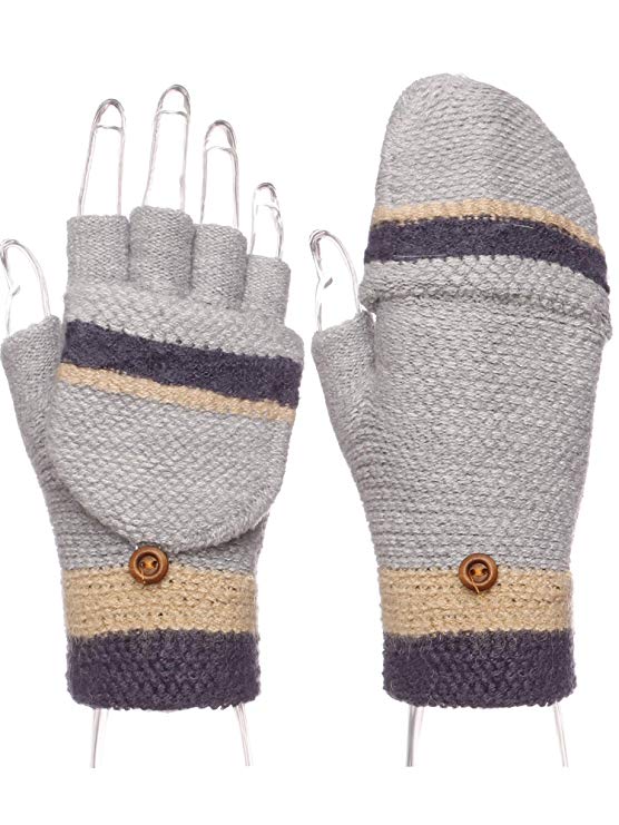 Emmalise Women Winter Fingerless Holiday Mitten Knitted Gloves Foldable Flap