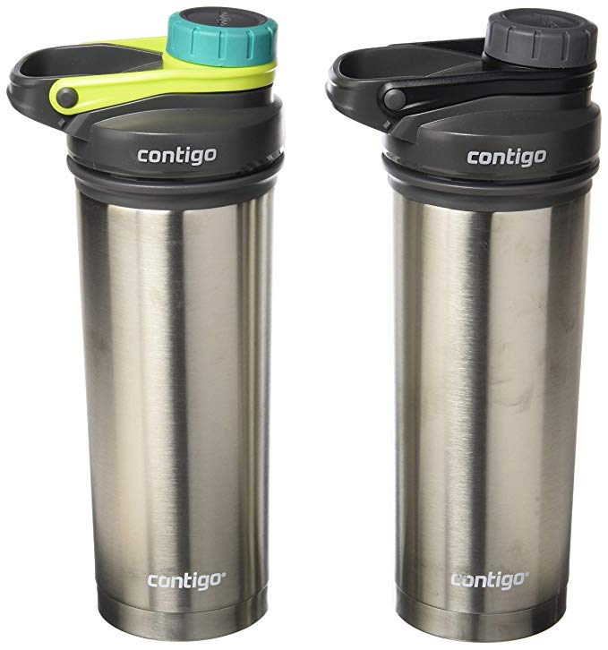 Contigo Shake & Go Fit Stainless Steel Shaker Bottle, 24 oz, Flash, 2-Pack