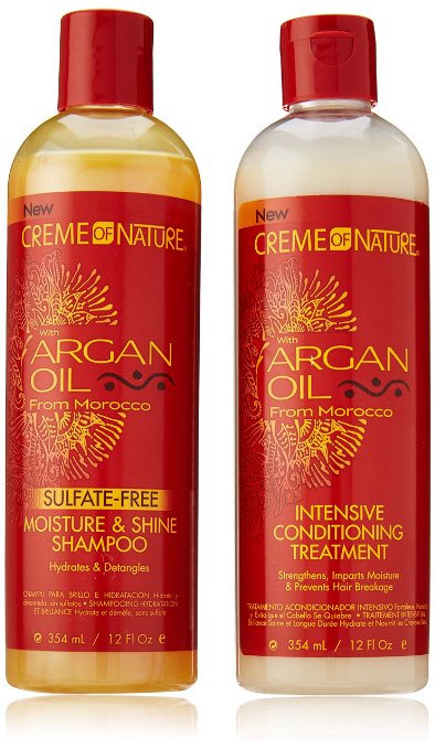 CREME OF NATURE Argan Oil Moisture Shine Shampoo & Intensive Treatment Set, 12 oz