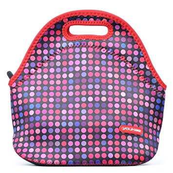 Neoprene Lunch Tote Bag, Yookeehome Thick Insulated Thermal Lunch Box Bags for Women Girls Kids School Office, Colorful Dots