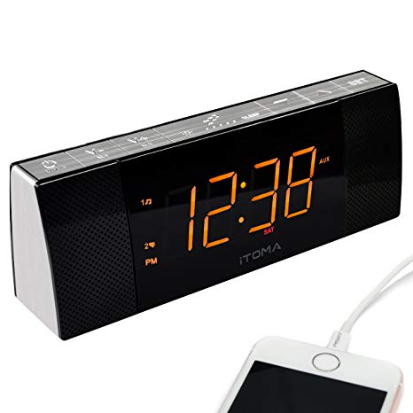 iTOMA Alarm Clock Radio with Bluetooth Speakers,Digital FM Radio,Dual Alarm with Snooze,Cell Phone USB Charging, Auto and Manual Dimmer, Auxiliary Input, Backup Battery (CKS503BT)