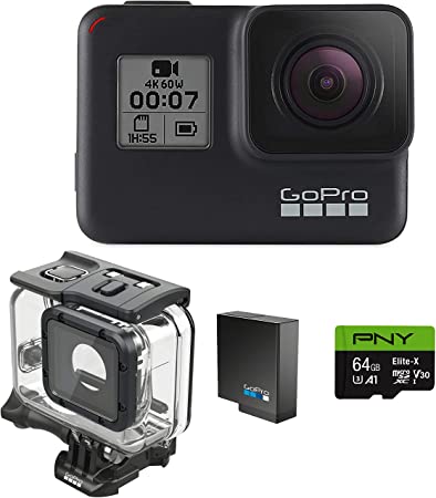 GoPro H7 Black   Extra Battery   Super Suit Dive Housing Case   64GB SD Card- E-Com Packaging - Waterproof Digital Action Camera with Touch Screen 4K HD Video 12MP Photos Live Streaming Stabilization