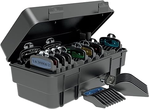 Wahl Genuine Elite Guide Comb Set with Colored Metal Clips and Hair Clipper Guard Organization Caddy, 12 Full Size Attachment Guards from 1/16” to 1” for Increased Cutting Performance - 3291-300