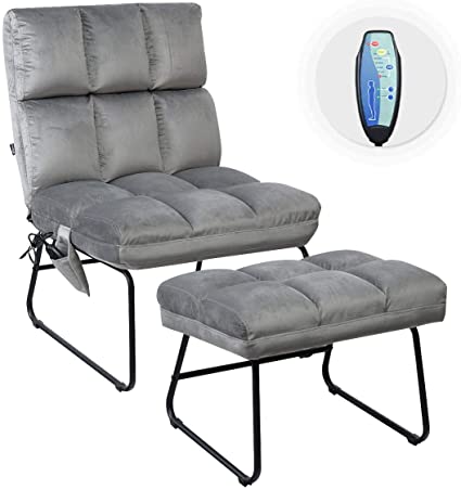 COSTWAY Recilner Chair with Message Function, Leisure Couch Velvet Sofa Lounger Seat and Footstool