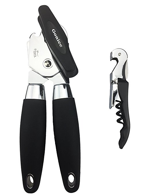 Gonicc Professional Stainless Steel Manual Can Opener(Black), 18/10 Food-Safe Stainless Steel, Comfortable to grip, Ergonomically designed handle.