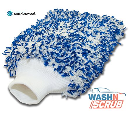 Car Microfiber Wash Mitt - Co-designed by World’s 2 Largest Manufacturers - Korean Yarn, 1.5X Larger - Beats sheepskin meguiar lambswool chenille wool cleaning wash mitts - SimpleSweet wash N scrub