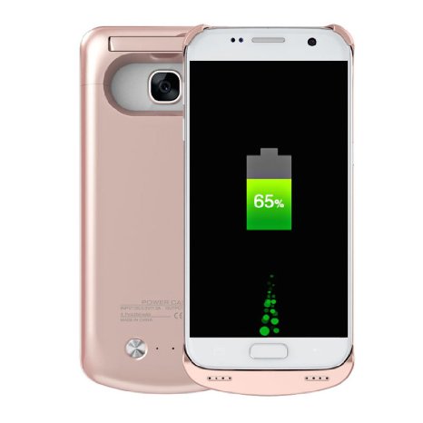 S7 Battery Case, 4200mAh Rechargeable Extended Battery Charging Case for Samsung Galaxy S7, Backup External Battery Charger Case, Portable Backup Power Bank Case with Kickstand (Rose Gold)